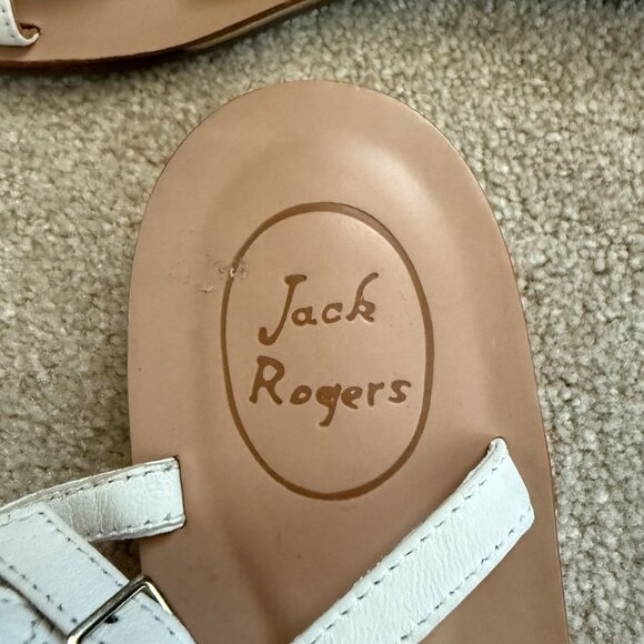 Jack Rogers Walsh Leather T-Strap Slingback Sandals, White & Gold, Size 10 - Picture 3 of 8